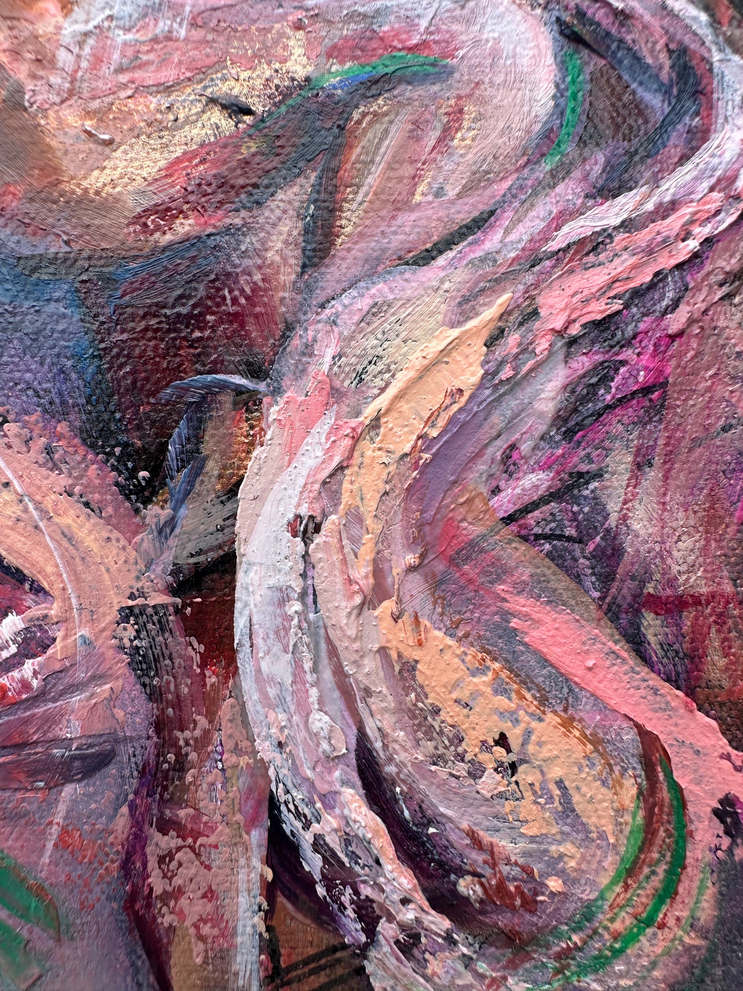 Close up or Rise from Within that looks like an abstract painting with swirling colours on a textured surface